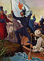 Alexander Ypsilantis (in Sacred Band uniform) crosses the Pruth, starting the Greek War of Independence. Painting by Peter von Hess
