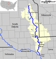 Course and drainage basin of the Big Sioux River.