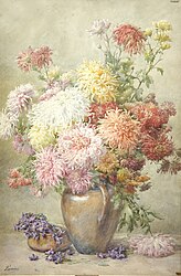 François Rivoire, Chrysanthèmes, 1902, aquarelle et gouache sur papier, Musée des Beaux-Arts de Reims[4].