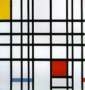 Composition avec jaune, bleu et rouge, Piet Mondrian, 1937–1942, huile sur toile, 72,7 × 69,2 cm, Londres, Tate Modern.