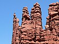 Note the three climbers - on the summit of Corkscrew Summit, belaying, and below in the "Stolen Chimney" route.