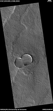 Double crater, as seen by HiRISE under HiWish program