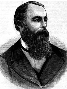 A black-and-white drawing of a man with a long, dark, bushy beard looking to his left.
