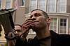 El-Hamalawy addressing a protest demonstration in April 2008