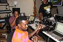 Kanye West working in the studio in 2008