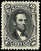 The Lincoln memorial postage stamp of 1866 was issued by the U.S. Post Office exactly one year after Lincoln's assassination.