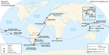 The Magellan–Elcano voyage. The first travel around the world.