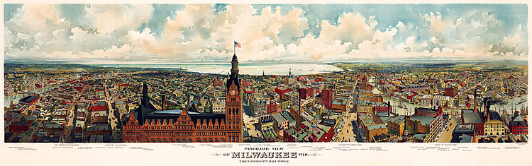 Vista panorâmica do Milwaukee, Wis. Tirada da Torre da Prefeitura c1898