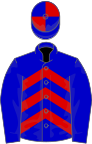 Blue, red chevrons on body, quartered cap