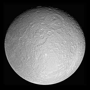 Rhea, by NASA/JPL/Space Science Institute (edited by WolfmanSF)