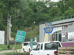 Puerto Rico Highway 129 is also called Carretera Mariana Bracetti near km 27.5 in Lares, Puerto Rico