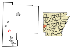 Location of Vandervoort in Polk County, Arkansas.