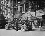Secretary of War James W. Good inspects an M3 in traveling position near the White House in 1929.