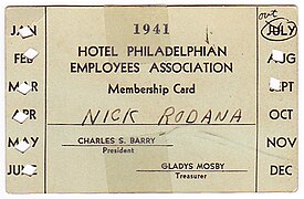 A vintage Hotel Philadelphian Employee card.