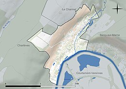 Carte en couleur présentant le réseau hydrographique de la commune