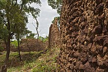 Remains of the, partially surrounded by trees