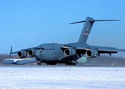 A Boeing C-17 Globemaster III of the 445th Airlift Wing based at Wright-Patterson AFB