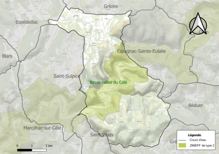 Carte de la ZNIEFF de type 2 sur la commune.