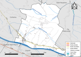 Carte en couleur présentant le réseau hydrographique de la commune