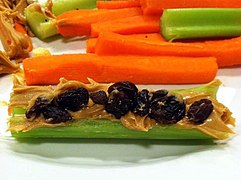 Ants on a log prepared using peanut butter