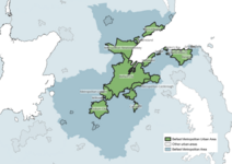 Map showing areas comprising the Belfast Metropolitan Urban Area (2015 settlement boundaries)