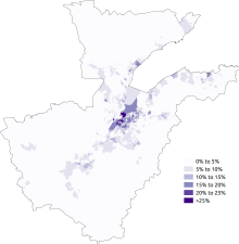 Percentage born outside the UK and the Republic of Ireland