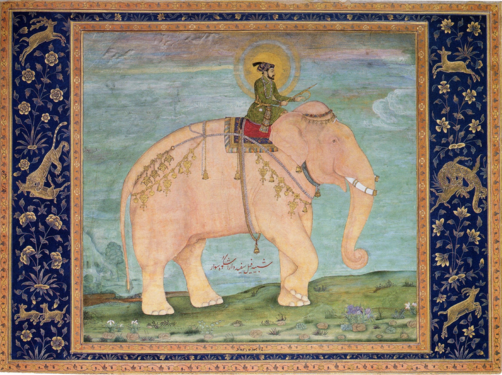 الشاهزاده داراشُكوه بن شاهجهان يمتطي فيلًا أبيضًا