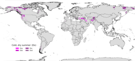 Localización global de los climas continentales con influencia mediterránea.