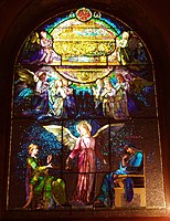 John La Farge, The Angel of Help, North Easton, MA shows the use of tiny panes contrasting with large areas of opalescent glass. Window restored by Victor Rothman Stained Glass, Yonkers NY.