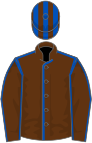 Brown, royal blue seams, striped cap