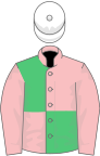 Pink and emerald green (quartered), white cap