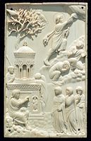 Ivory cover c. 400, already with sleeping soldiers; Ascension above