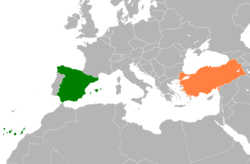 Map indicating locations of Spain and Turkey