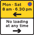 Waiting prohibited in the direction indicated (upper panel), and loading and unloading prohibited in the direction indicated (lower panel)