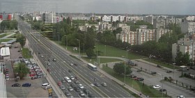 Aerial view of eight-lane highway