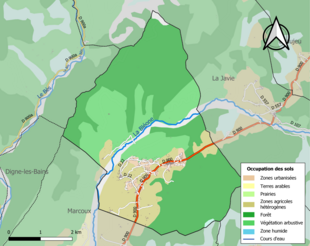 Carte en couleurs présentant l'occupation des sols.