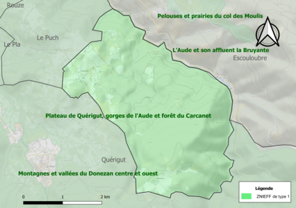 Carte de la ZNIEFF de type 1 sur la commune.