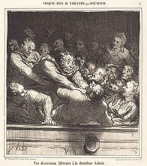 Une discussion littéraire à la deuxième Galerie by Honoré Daumier Lithograph published in Le Charivari newspaper, February 27, 1864