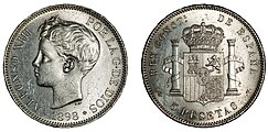 Afonso XIII. 5 pesetas (1898).[23]