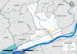 Carte en couleur présentantle réseau hydrographique de la commune