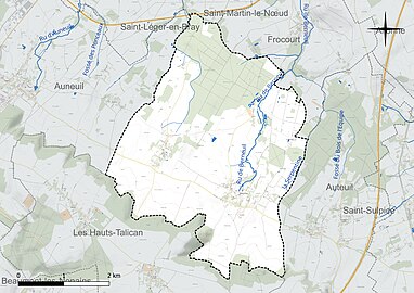 Carte en couleur présentant le réseau hydrographique de la commune