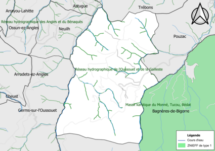 Carte de la ZNIEFF de type 1 sur la commune.