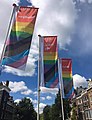 New Pride Flag flown along the canal streets of Amsterdam, Netherlands in 2019.