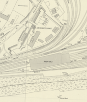 Mid-20th-century OS map of Archcliffe Fort, showing the railway cutting through the south and eastern portions and, at bottom, the beach and sea