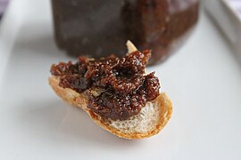 Bacon jam atop bread