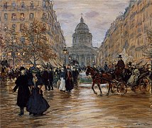 Pintura de Jean-François Raffaëlli do boulevard Saint-Michel, no cruzamento com a Rue Soufflot (1918).