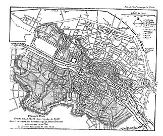 Premier plan : Cours de la Seine dans l'étendue de Paris avec les chutes des ruisseaux qui s'y jettent directement. On a marqué sur ce plan les diverses fontaines de cette ville (1742)[7]