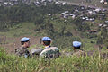 FC Gen. Santos Cruz, NKB commander, Brigadier General C B Ponnappa and FIB commander James Aloizi Mwakibolwa in the trenches of Munigi hill, 22 August 2013