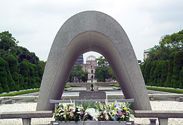 The Hiroshima Cenotaph and Atomic Bomb Dome to remember the victims of August 6, 1945 atomic bombing