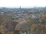 Centrala Halmstad, med Sankt Nikolai kyrka mitt i bilden